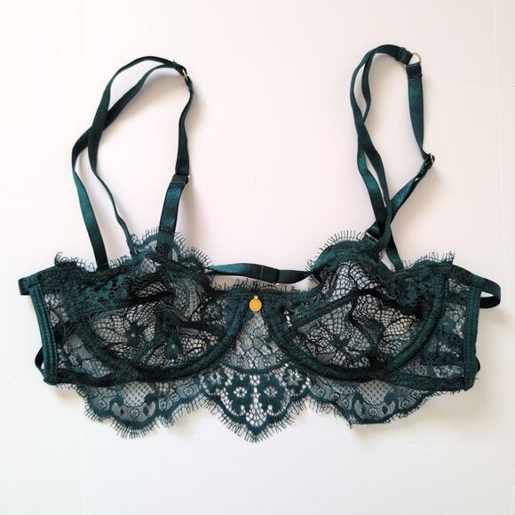 Gooseberry Intimates Lace Underwire Bra - Size Small - Emerald Green Sexy Sheer - Picture 4 of 10
